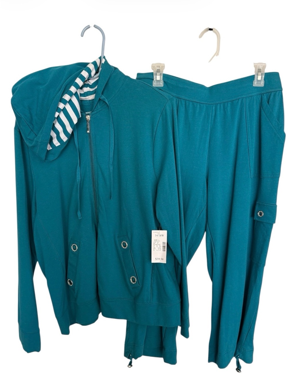 Teal Hooded Zip Jacket and Jogger Pants Set